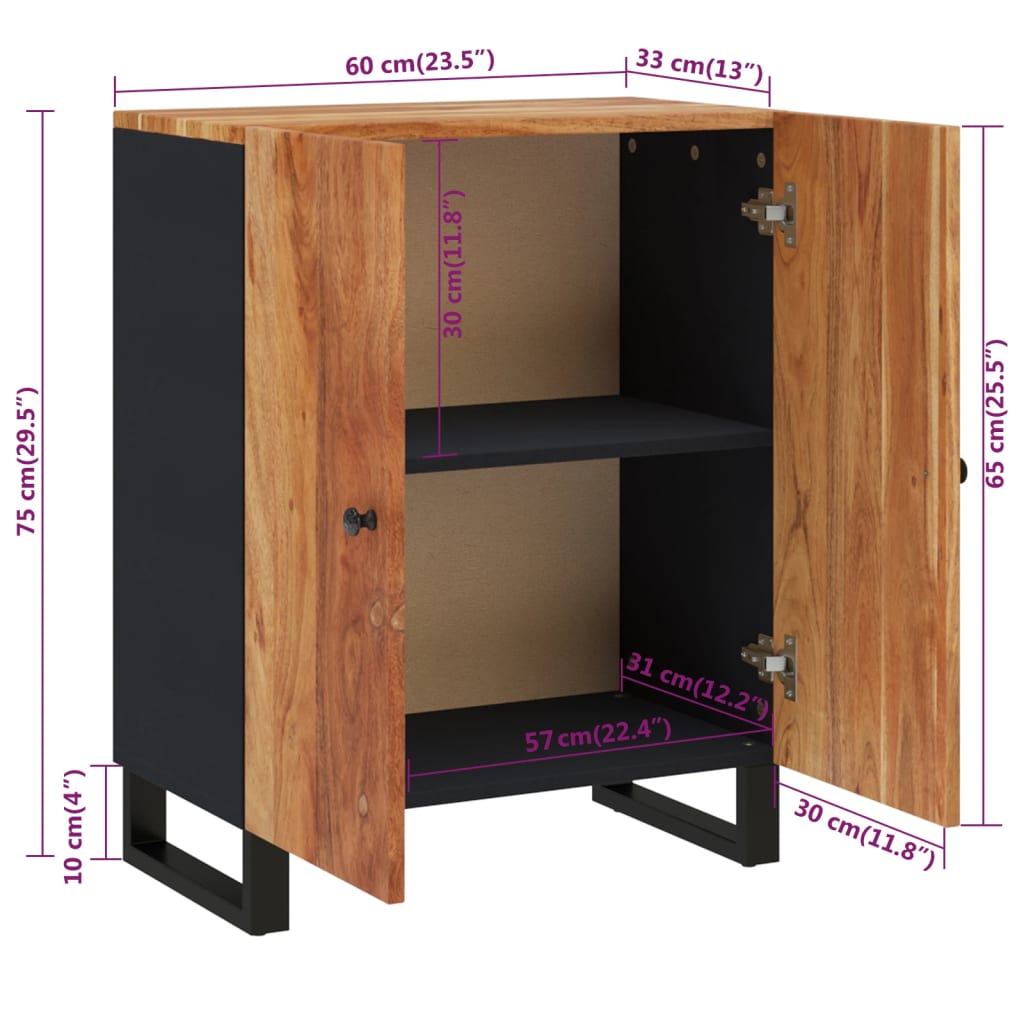 vidaXL Aparador de madera maciza de acacia 60x33x75 cm