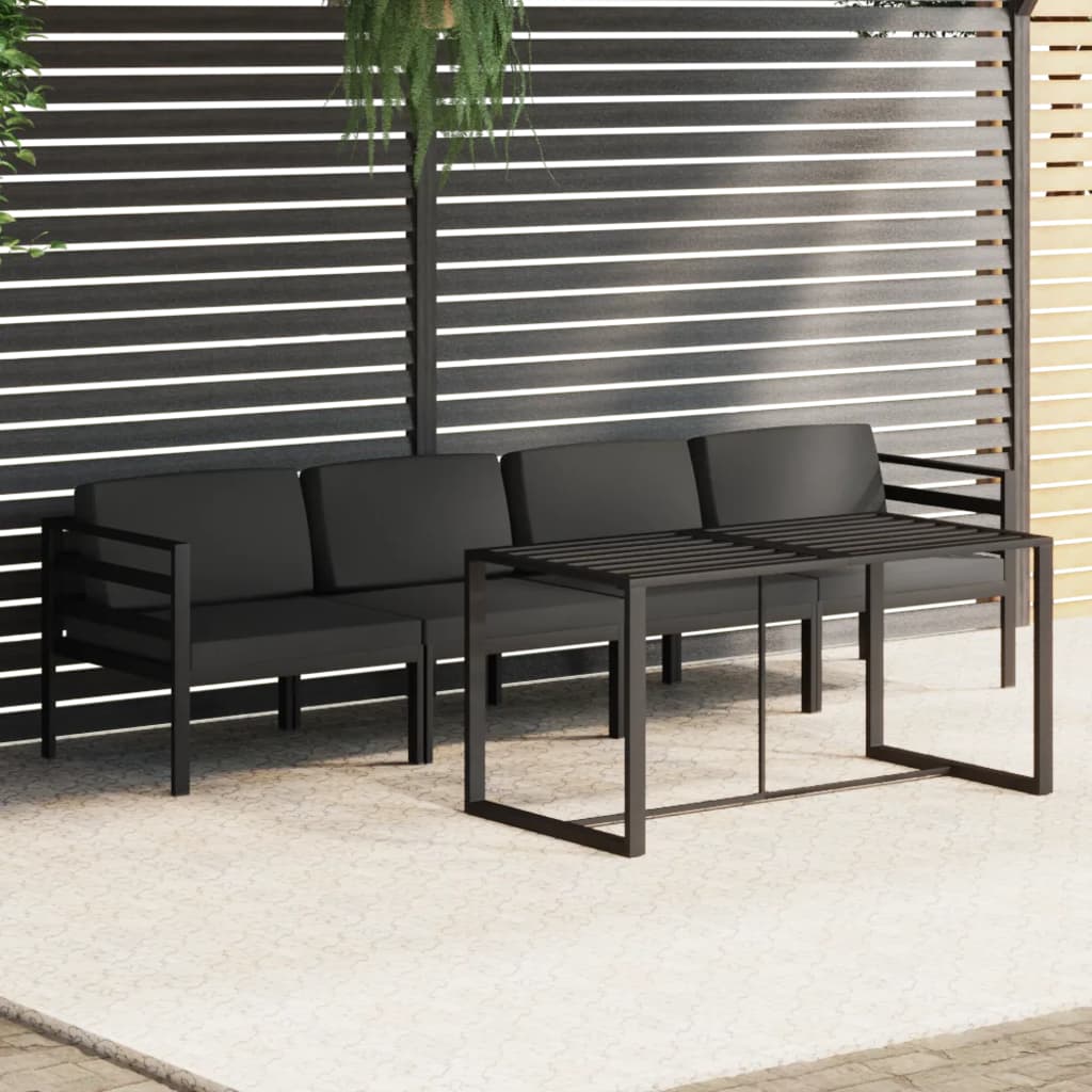 vidaXL Set muebles de jardín 5 pzas y cojines aluminio gris antracita