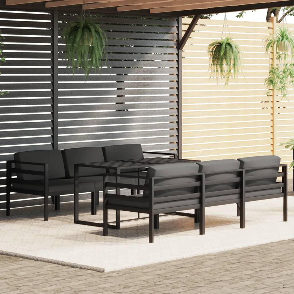 vidaXL Set muebles de jardín 7 pzas y cojines aluminio gris antracita