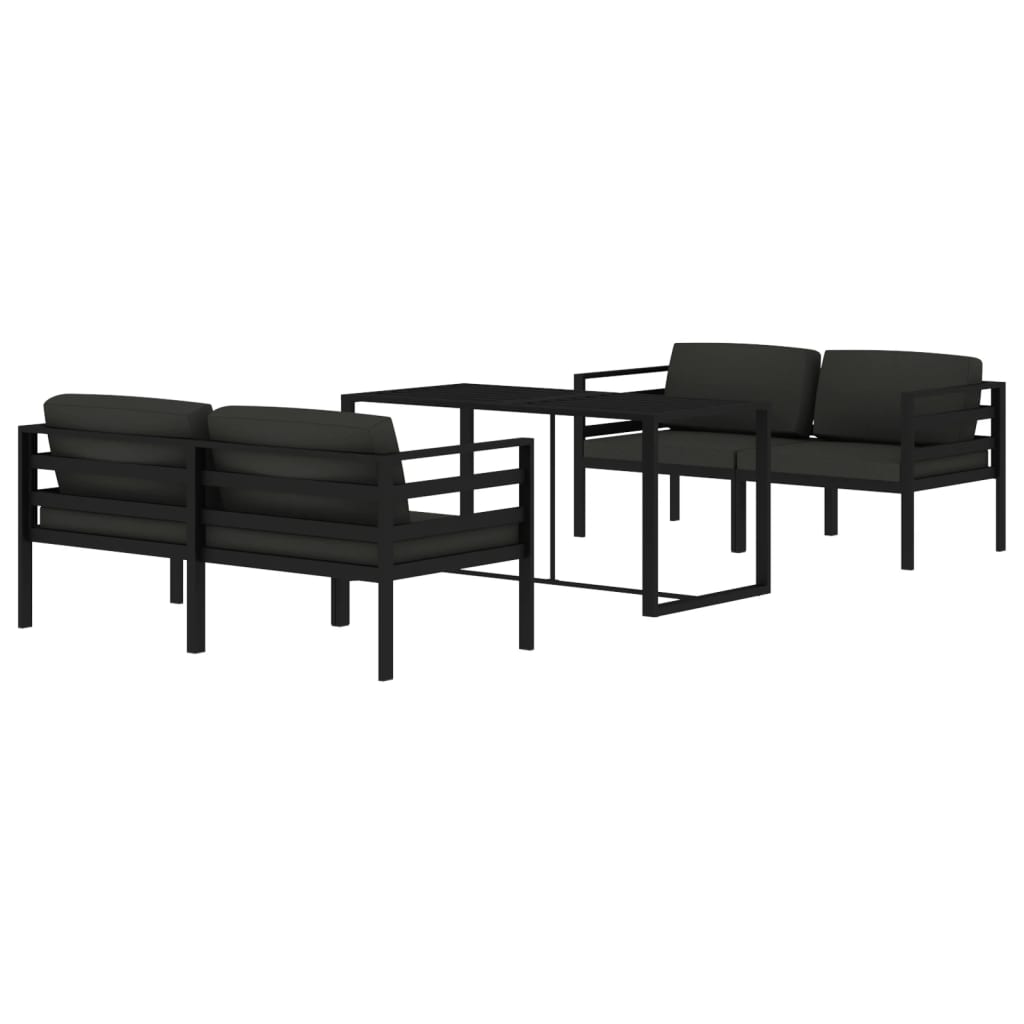 vidaXL Set muebles de jardín 5 pzas y cojines aluminio gris antracita