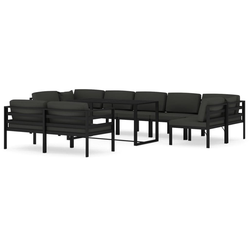 vidaXL Set muebles de jardín 10 pzas y cojines aluminio gris antracita