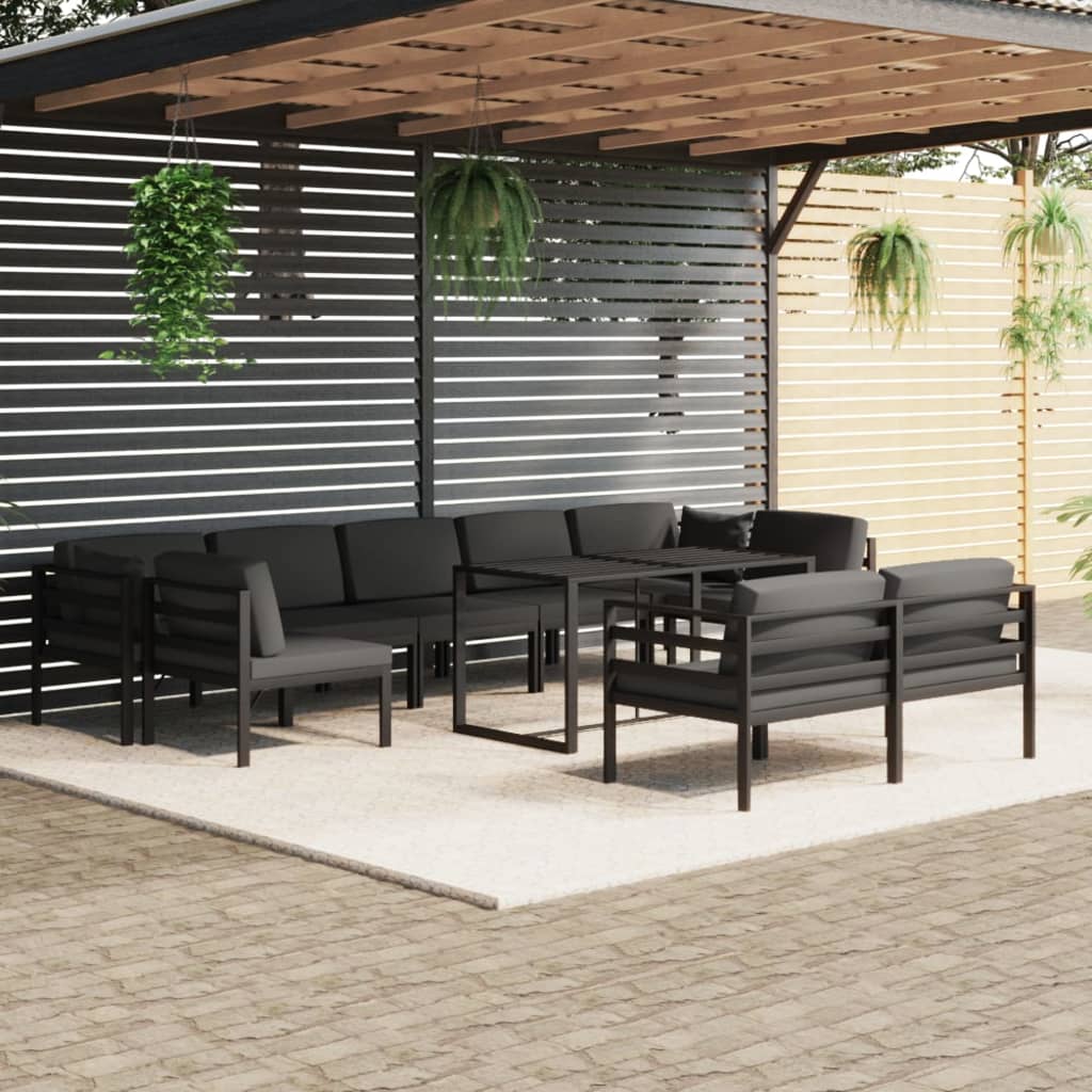 vidaXL Set muebles de jardín 10 pzas y cojines aluminio gris antracita