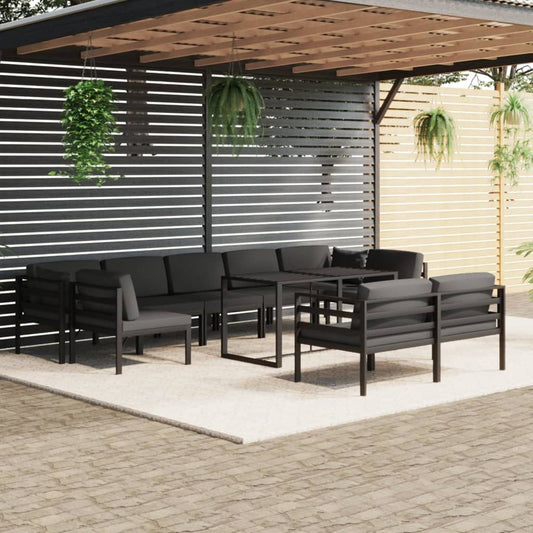 vidaXL Set muebles de jardín 10 pzas y cojines aluminio gris antracita