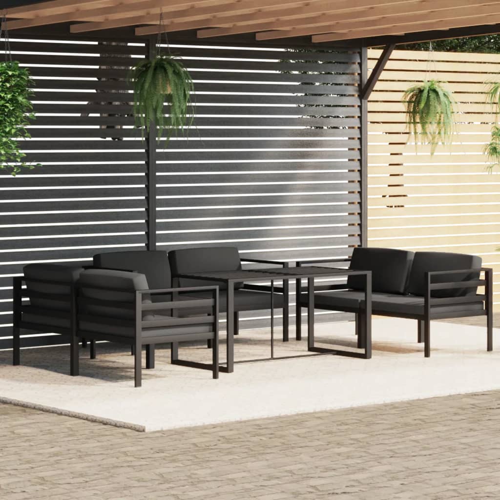 vidaXL Set muebles de jardín 7 pzas y cojines aluminio gris antracita