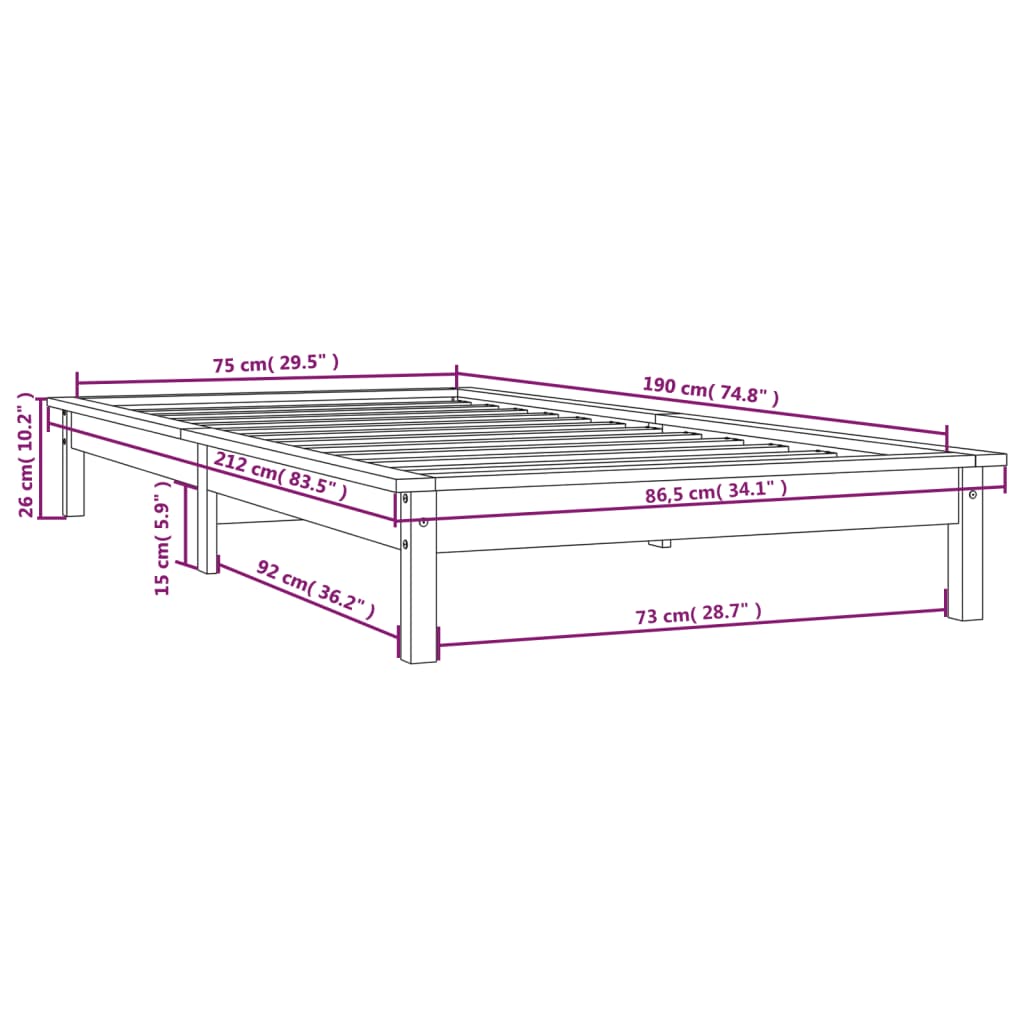 vidaXL Estructura de cama madera maciza de pino blanco 75x190 cm