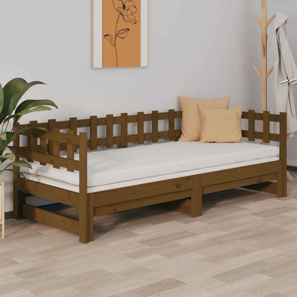 vidaXL Sofá cama extraíble sin colchón marrón miel 2x(80x200) cm