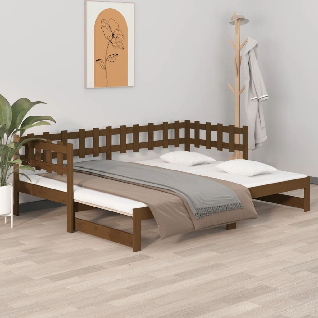 vidaXL Sofá cama extraíble sin colchón marrón miel 2x(80x200) cm