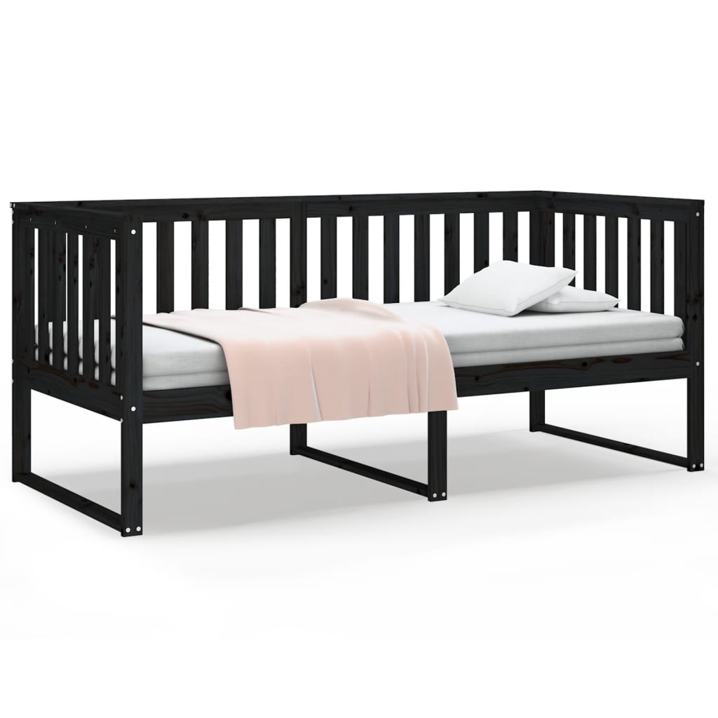 vidaXL Sofá cama madera maciza de pino negro 90x200 cm