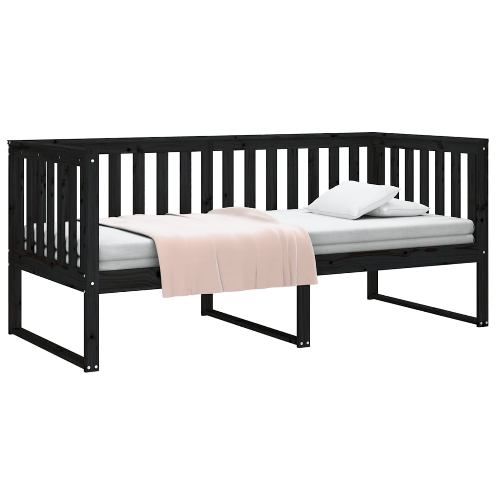 vidaXL Sofá cama madera maciza de pino negro 90x200 cm