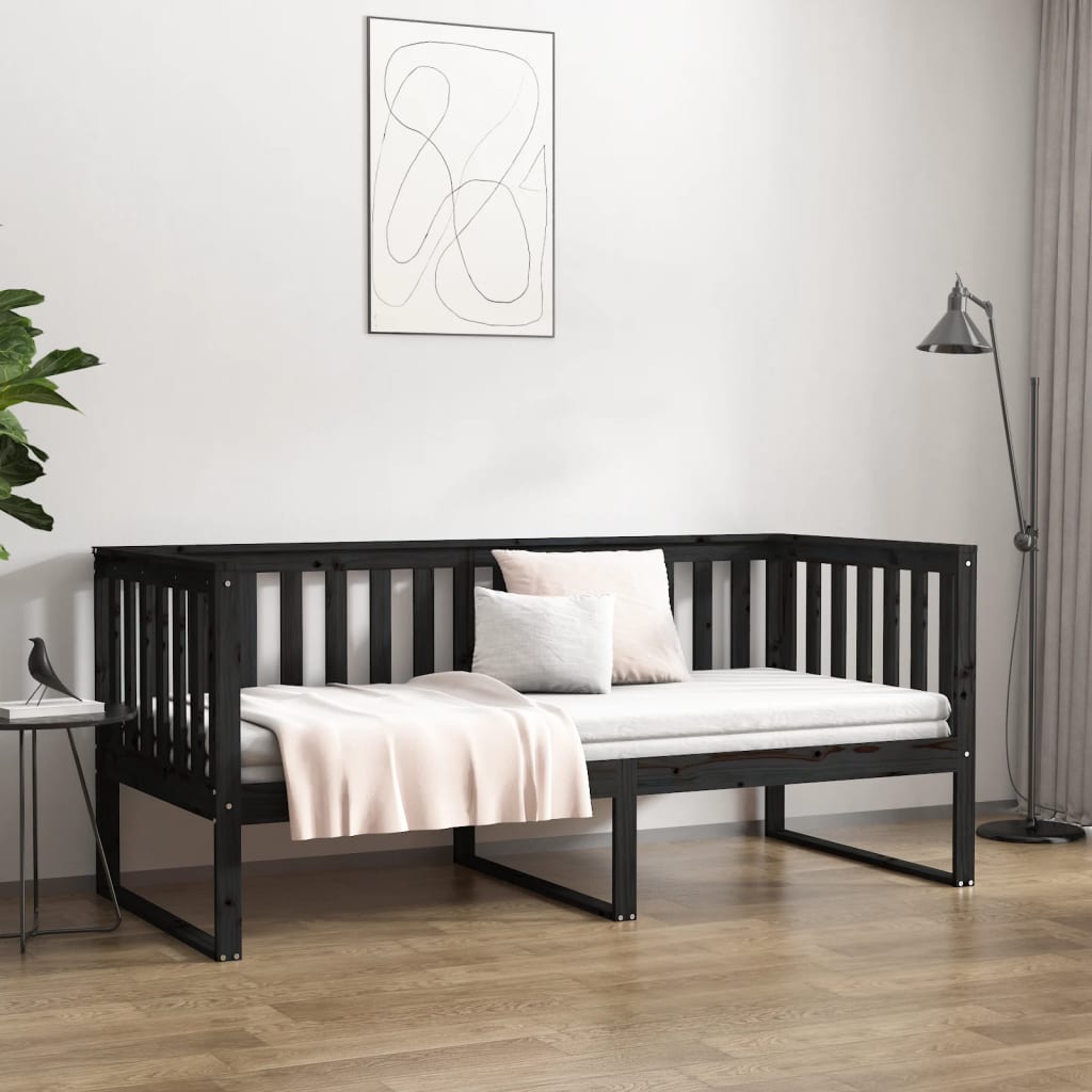 vidaXL Sofá cama madera maciza de pino negro 90x200 cm