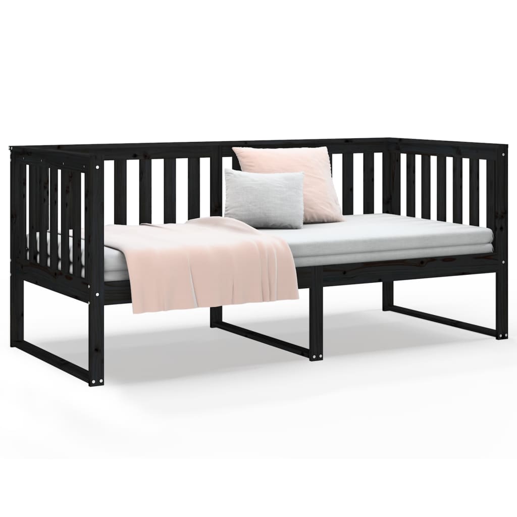 vidaXL Sofá cama madera maciza de pino negro 90x200 cm