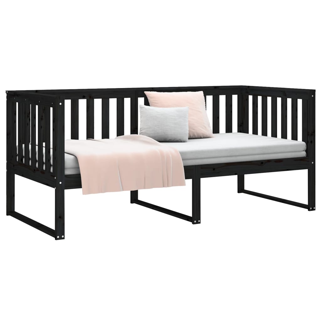 vidaXL Sofá cama madera maciza de pino negro 90x200 cm