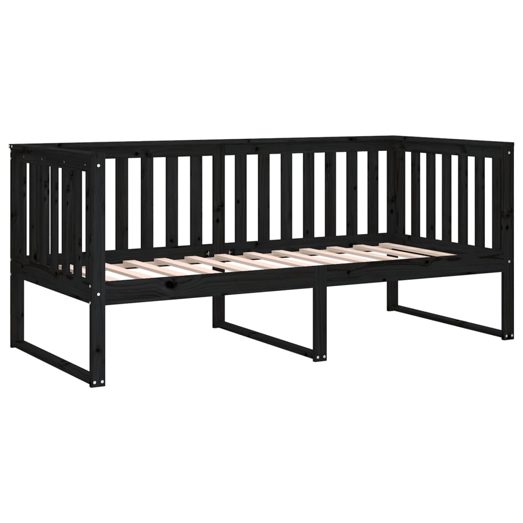 vidaXL Sofá cama madera maciza de pino negro 90x200 cm