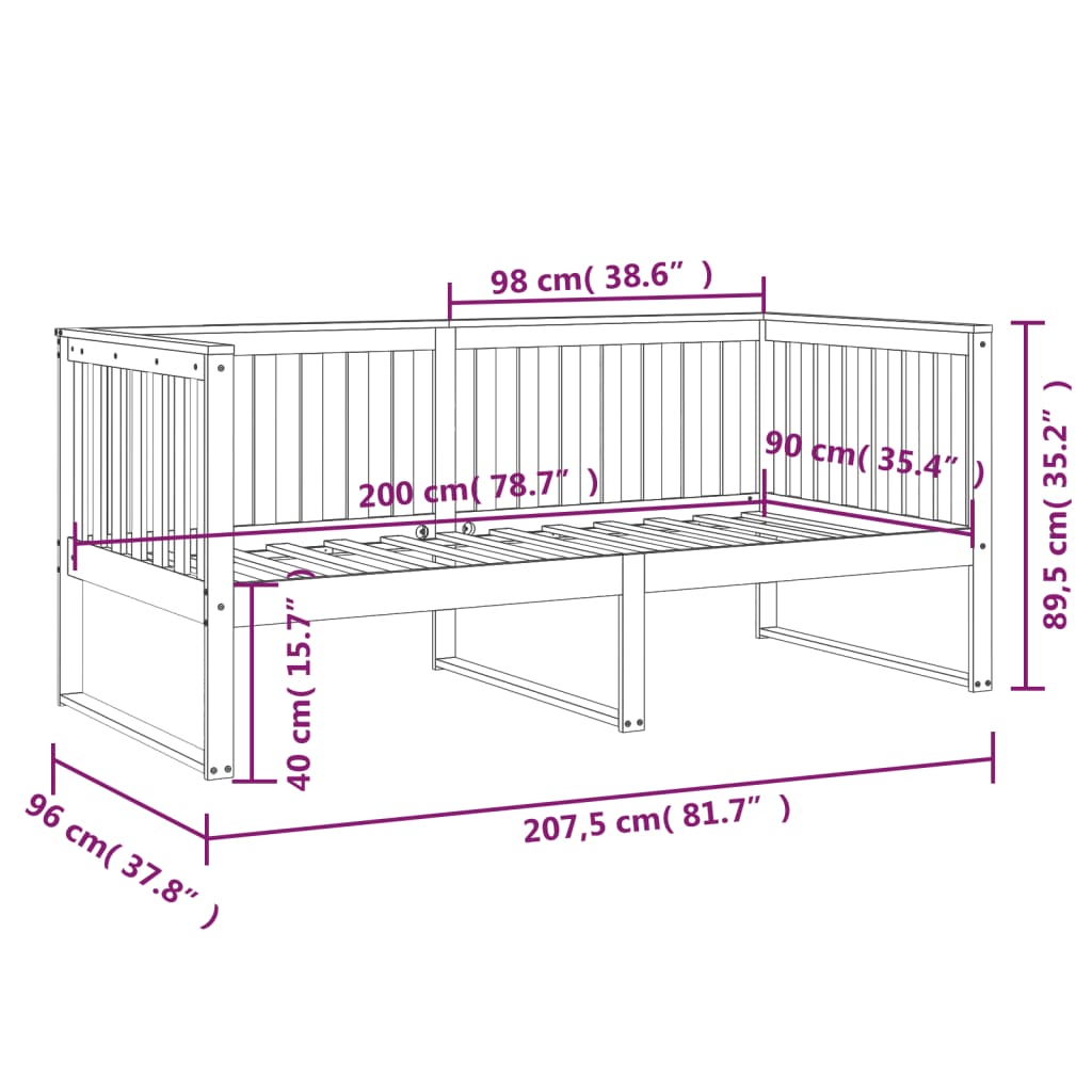 vidaXL Sofá cama madera maciza de pino negro 90x200 cm