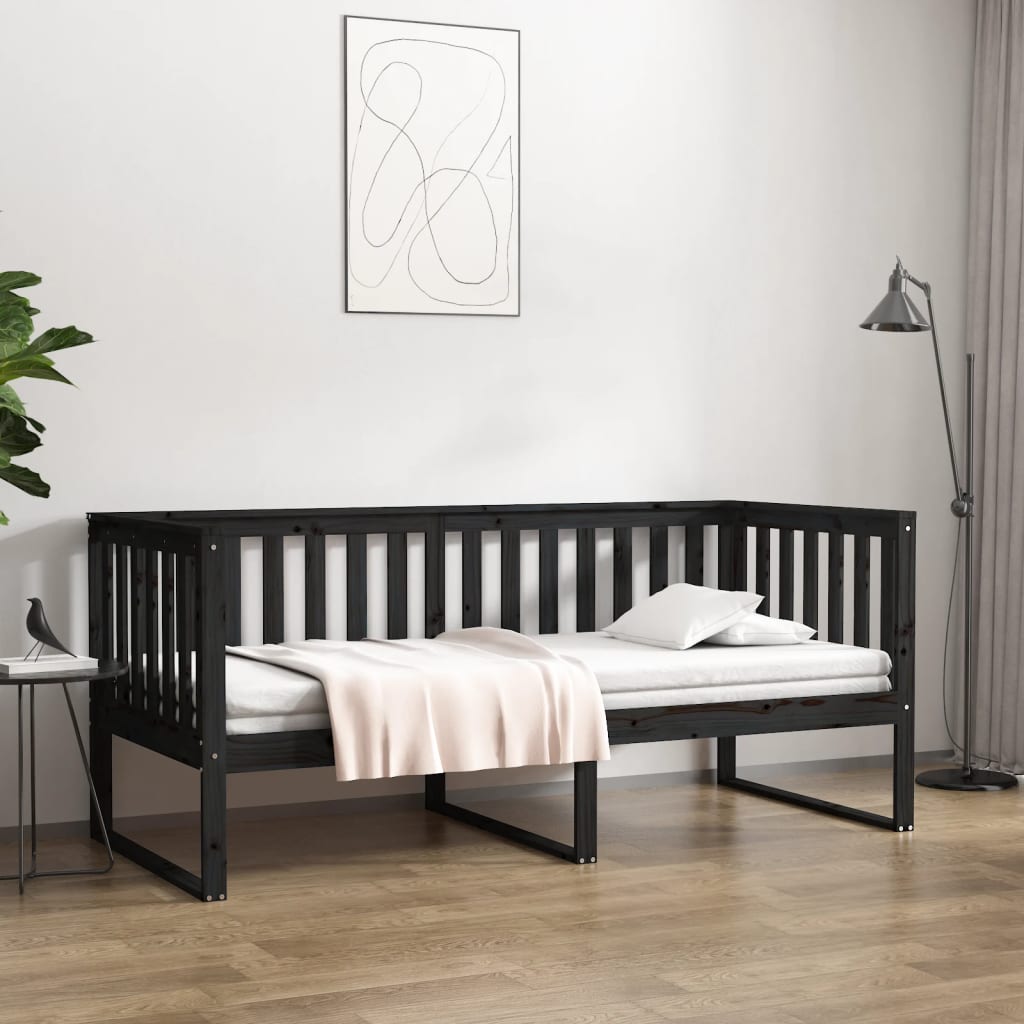 vidaXL Sofá cama madera maciza de pino negro 90x200 cm