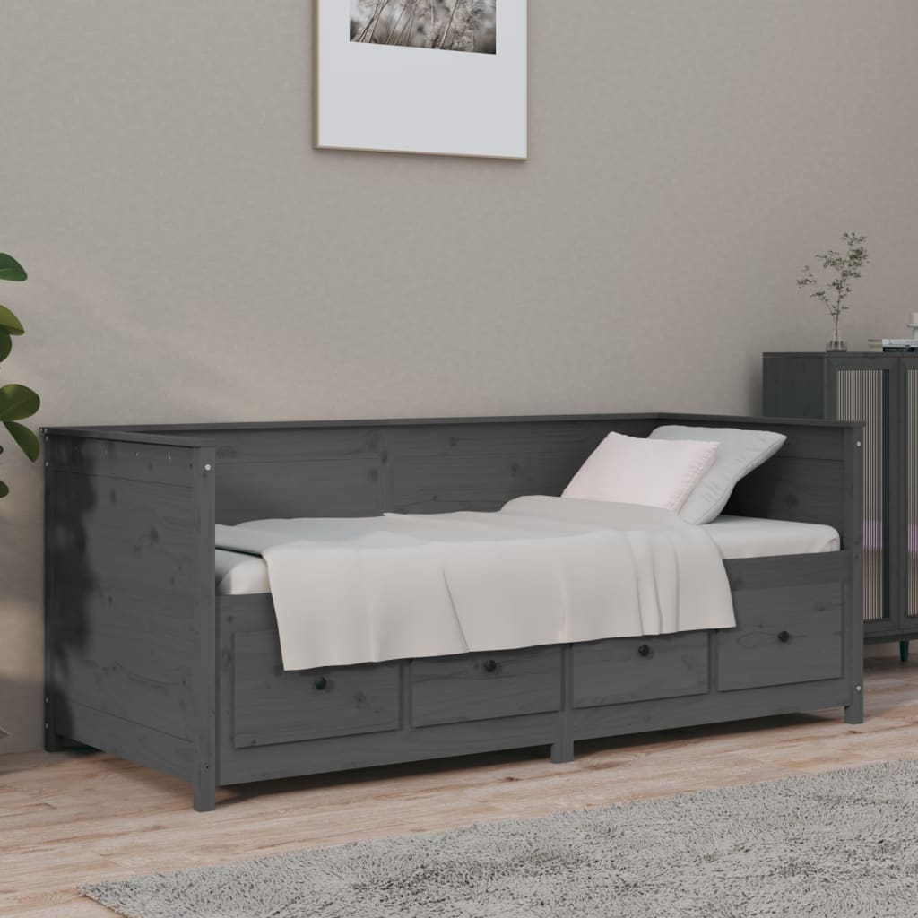 vidaXL Sofá cama sin colchón madera maciza de pino gris 90x190 cm