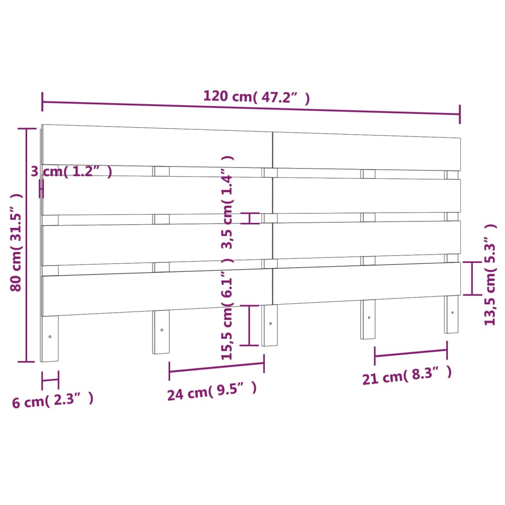 vidaXL Cabecero madera maciza de pino 120x3x80 cm