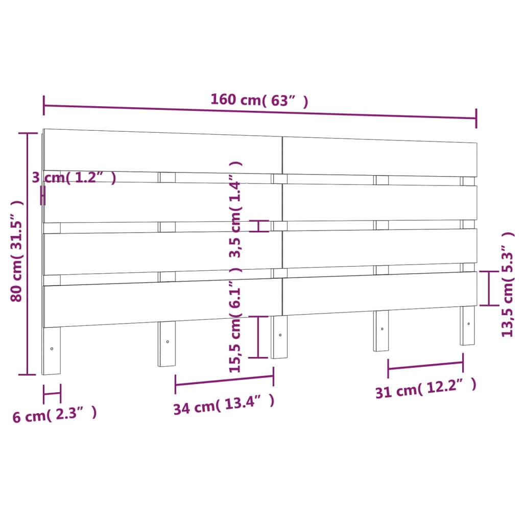 vidaXL Cabecero de cama madera maciza de pino blanco 160x3x80 cm