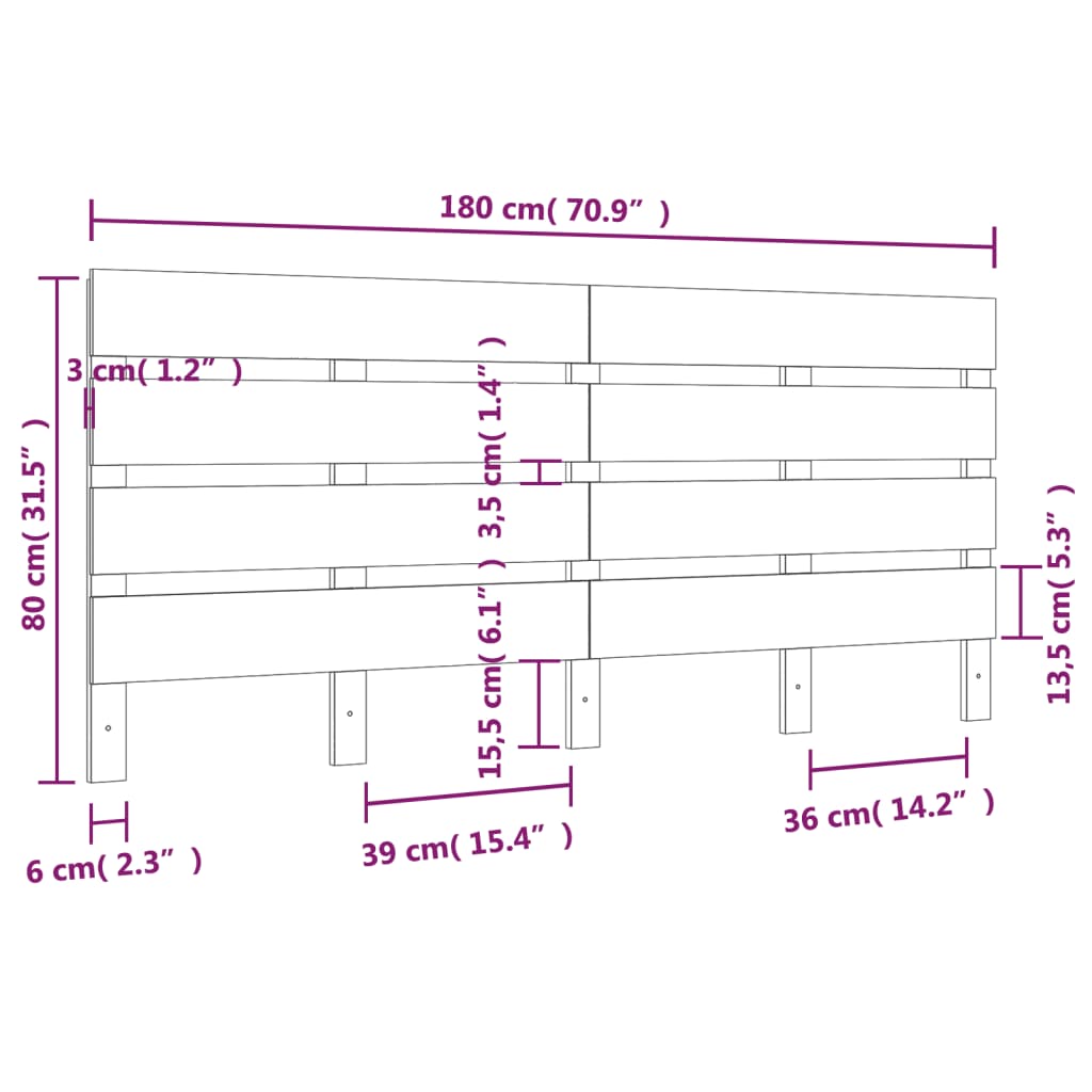 vidaXL Cabecero de cama madera maciza de pino 180x3x80 cm