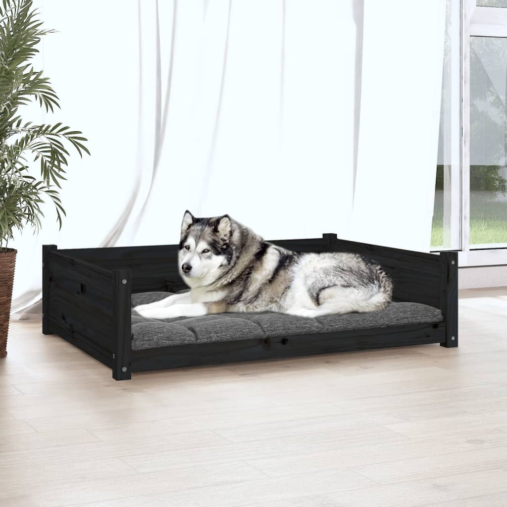 vidaXL Cama para perros madera maciza de pino negro 105,5x75,5x28 cm