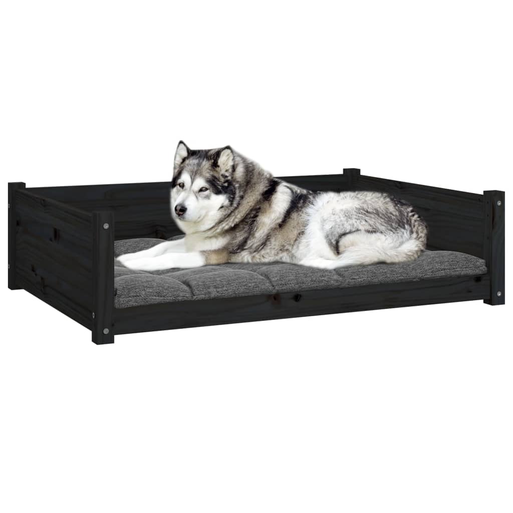 vidaXL Cama para perros madera maciza de pino negro 105,5x75,5x28 cm