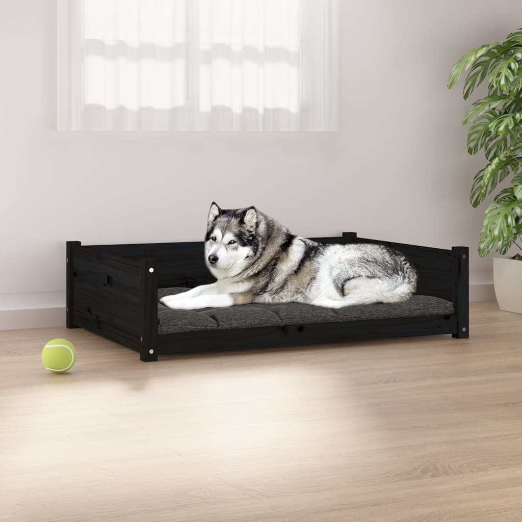 vidaXL Cama para perros madera maciza de pino negro 105,5x75,5x28 cm