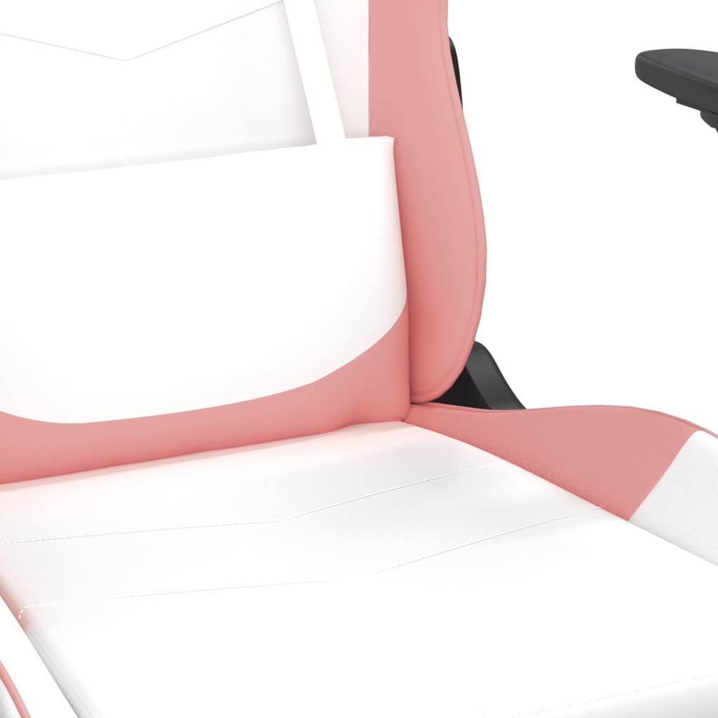 vidaXL Silla gaming de masaje cuero sintético blanco y rosa