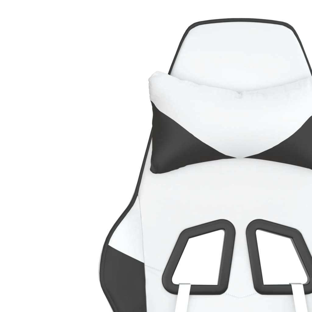 vidaXL Silla gaming de masaje cuero sintético blanco y negro