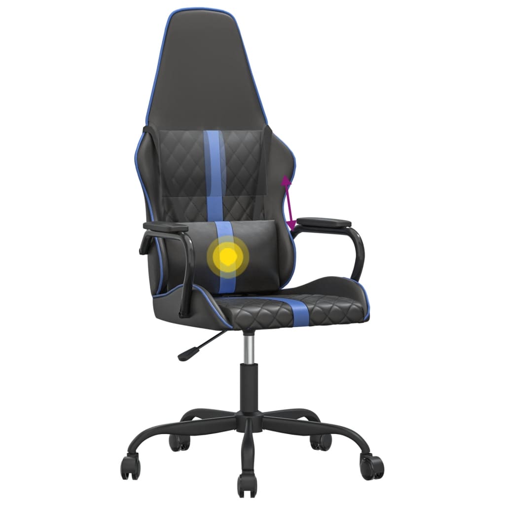 vidaXL Silla gaming con masaje cuero sintético azul y negro