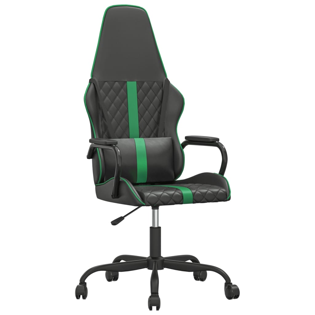 vidaXL Silla gaming con masaje cuero sintético verde y negro