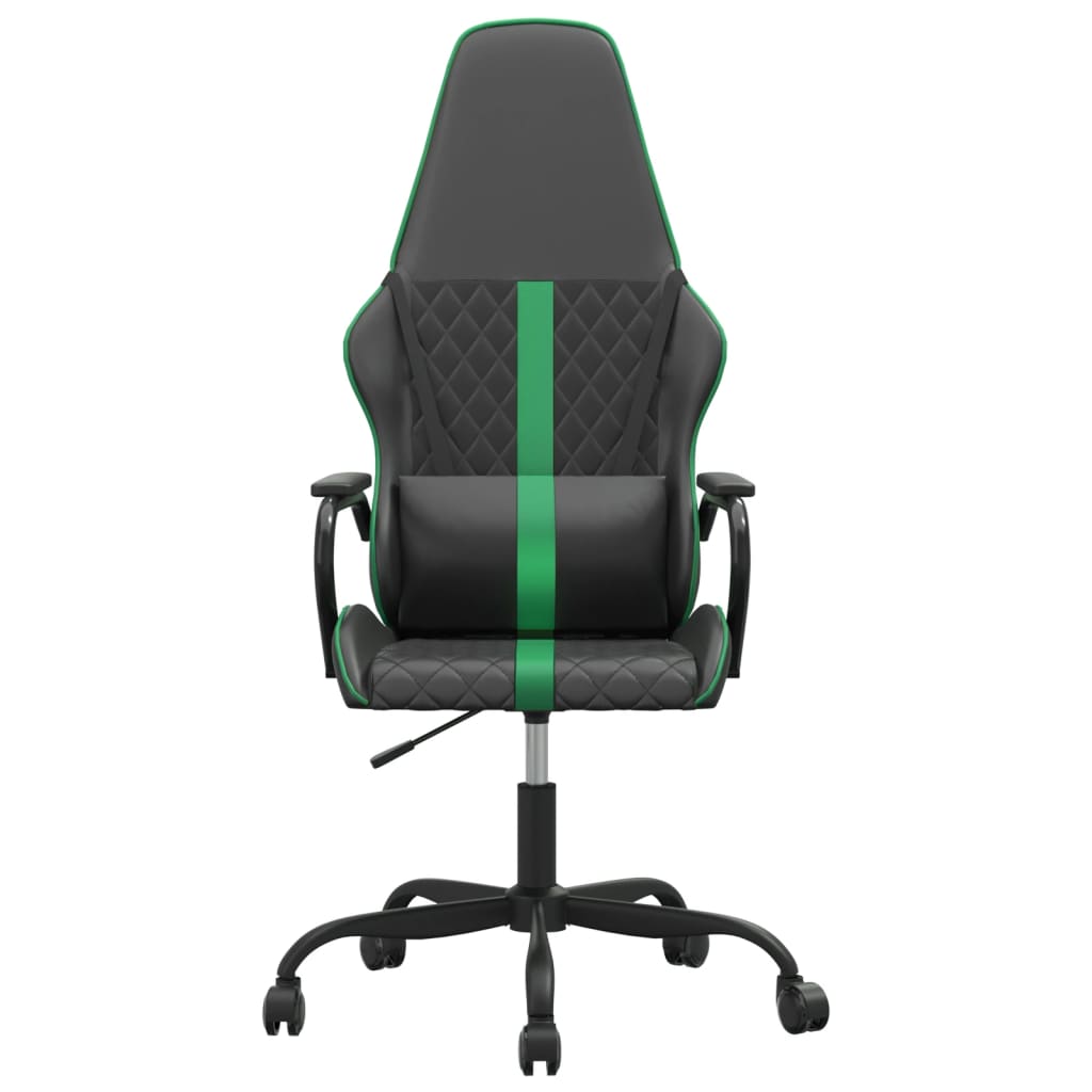 vidaXL Silla gaming con masaje cuero sintético verde y negro