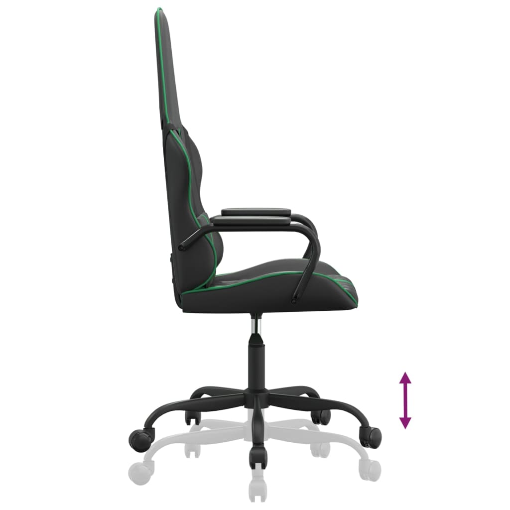 vidaXL Silla gaming con masaje cuero sintético verde y negro