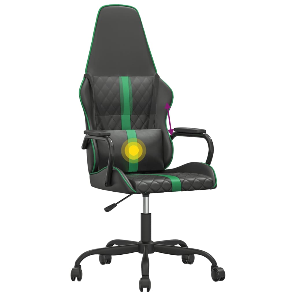 vidaXL Silla gaming con masaje cuero sintético verde y negro