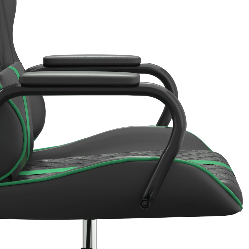 vidaXL Silla gaming con masaje cuero sintético verde y negro