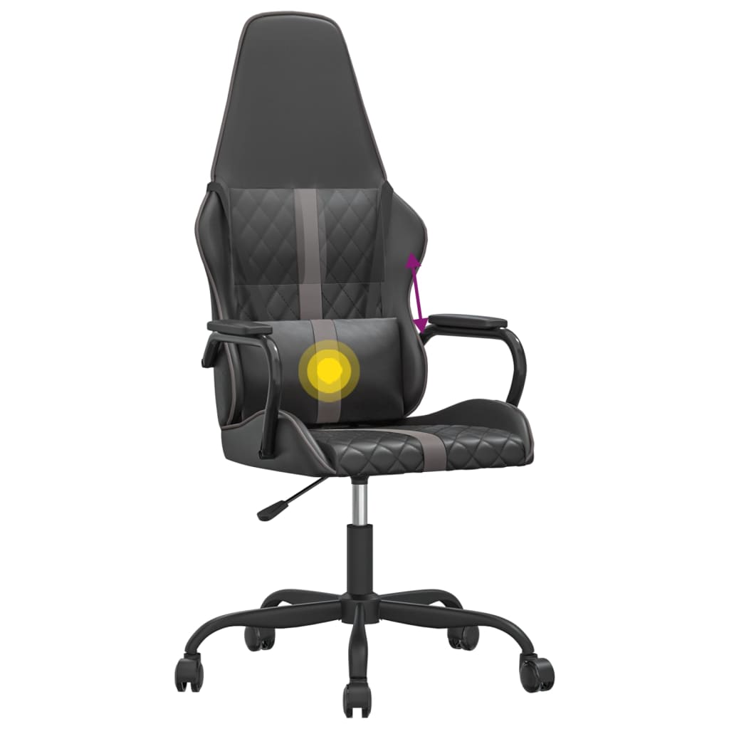 vidaXL Silla gaming con masaje cuero sintético gris y negro