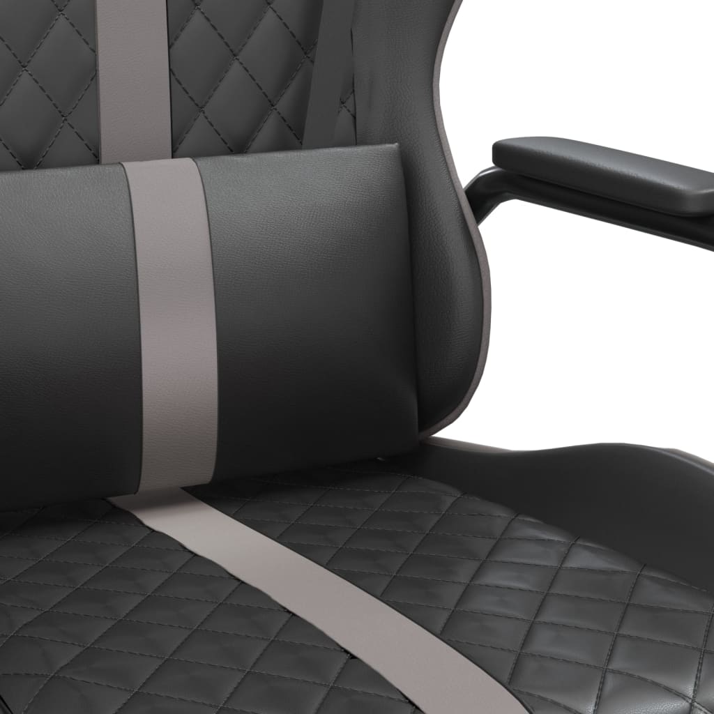 vidaXL Silla gaming con masaje cuero sintético gris y negro