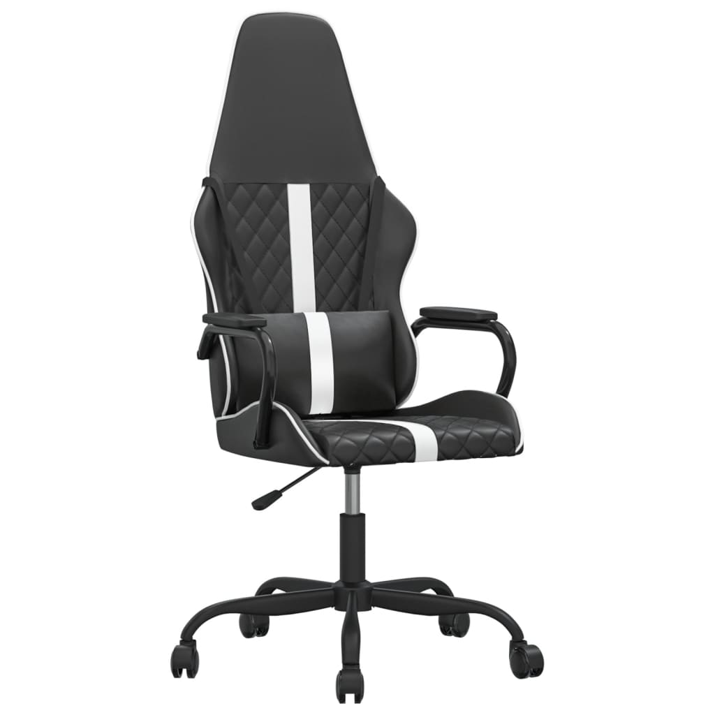 vidaXL Silla gaming de masaje cuero sintético blanco y negro