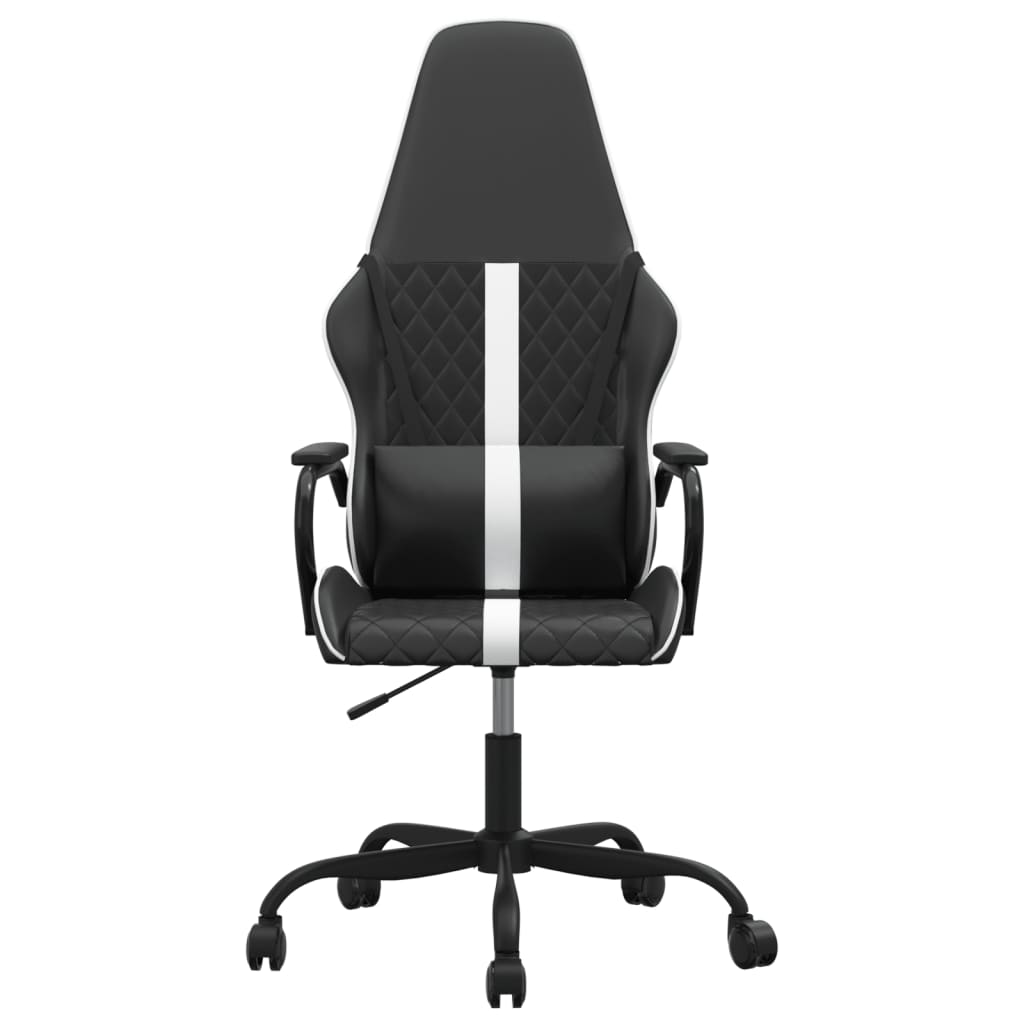 vidaXL Silla gaming de masaje cuero sintético blanco y negro