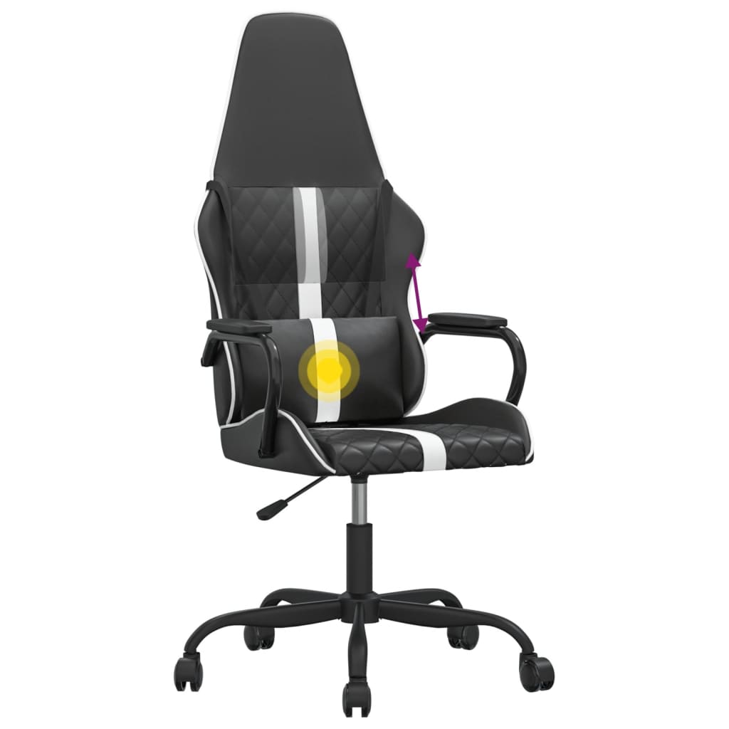 vidaXL Silla gaming de masaje cuero sintético blanco y negro