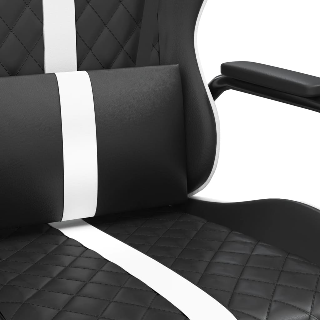 vidaXL Silla gaming de masaje cuero sintético blanco y negro