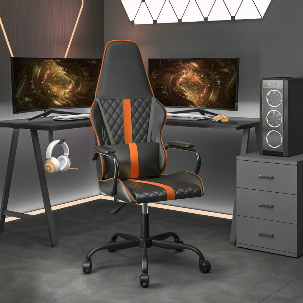 vidaXL Silla gaming con masaje cuero sintético naranja y negro