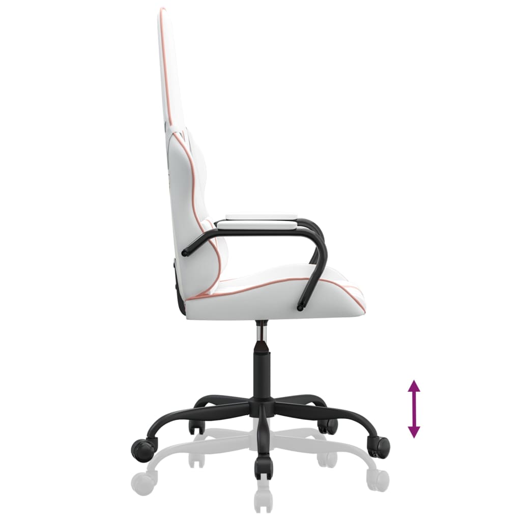 vidaXL Silla gaming con masaje cuero sintético rosa y blanco