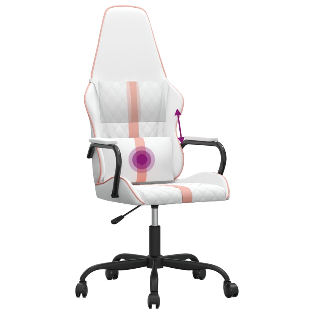 vidaXL Silla gaming con masaje cuero sintético rosa y blanco