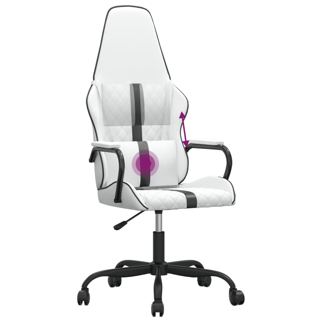 vidaXL Silla gaming de masaje cuero sintético negro y blanco