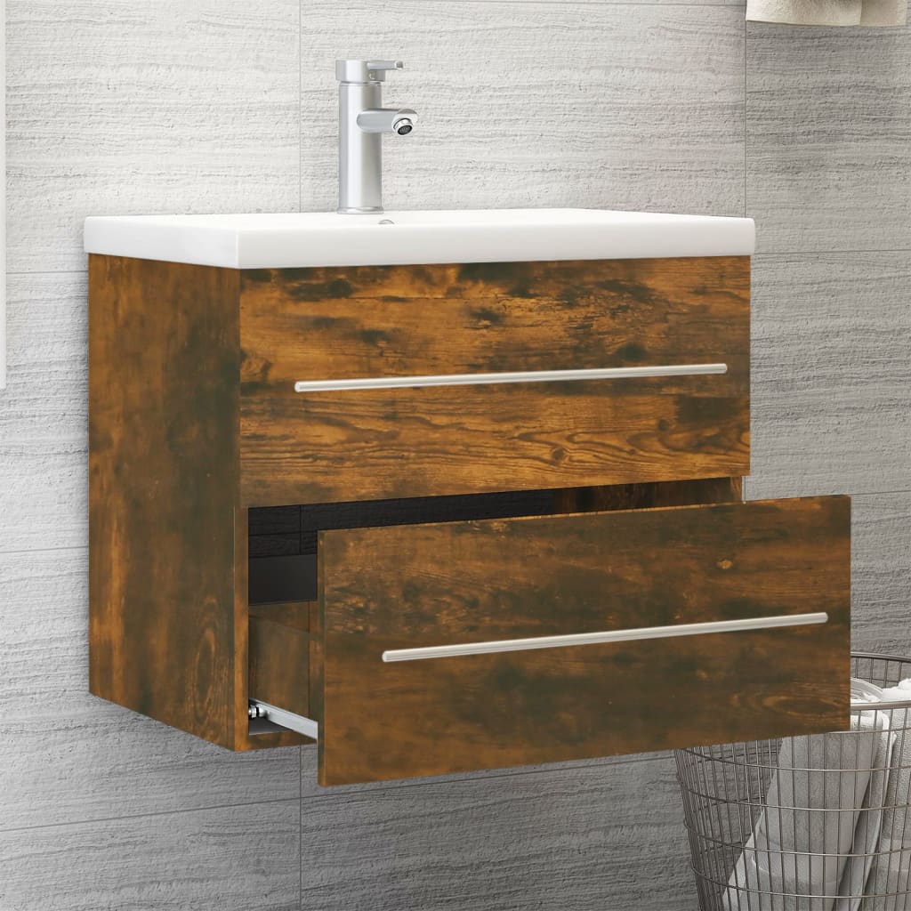 vidaXL Mueble de baño con lavabo madera contrachapada roble ahumado