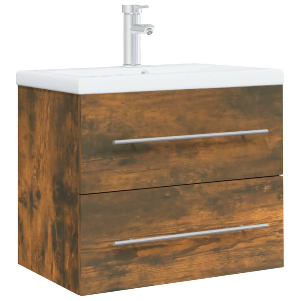 vidaXL Mueble de baño con lavabo madera contrachapada roble ahumado