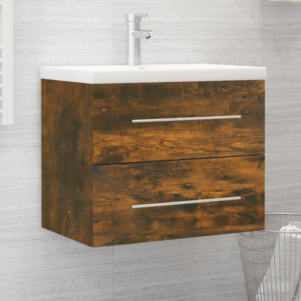 vidaXL Mueble de baño con lavabo madera contrachapada roble ahumado