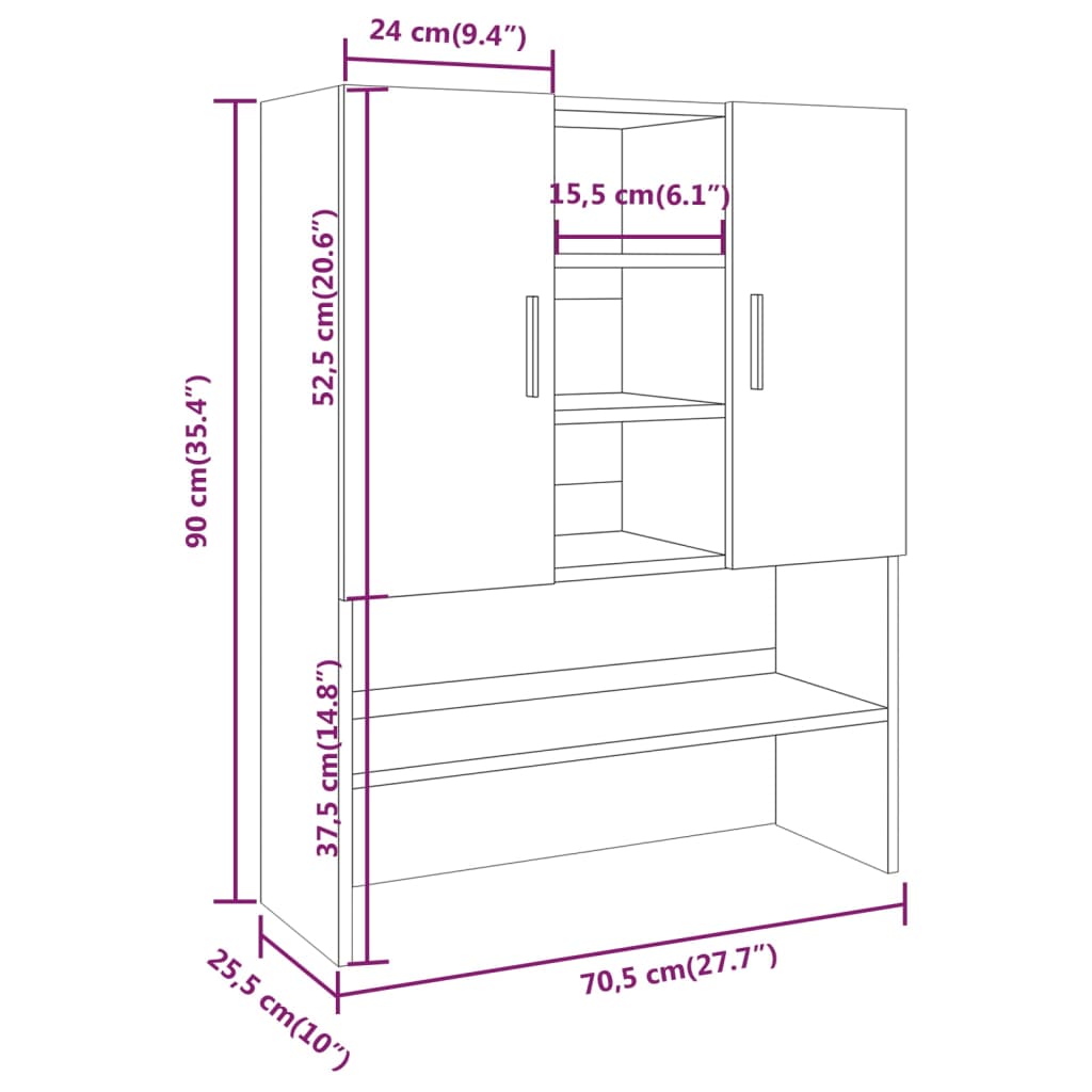 vidaXL Armario para lavadora madera contrachapada gris Sonoma