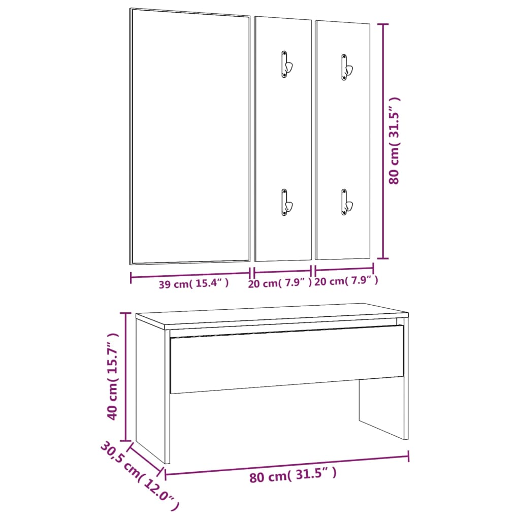 vidaXL Set de muebles de recibidor madera contrachapada roble marrón