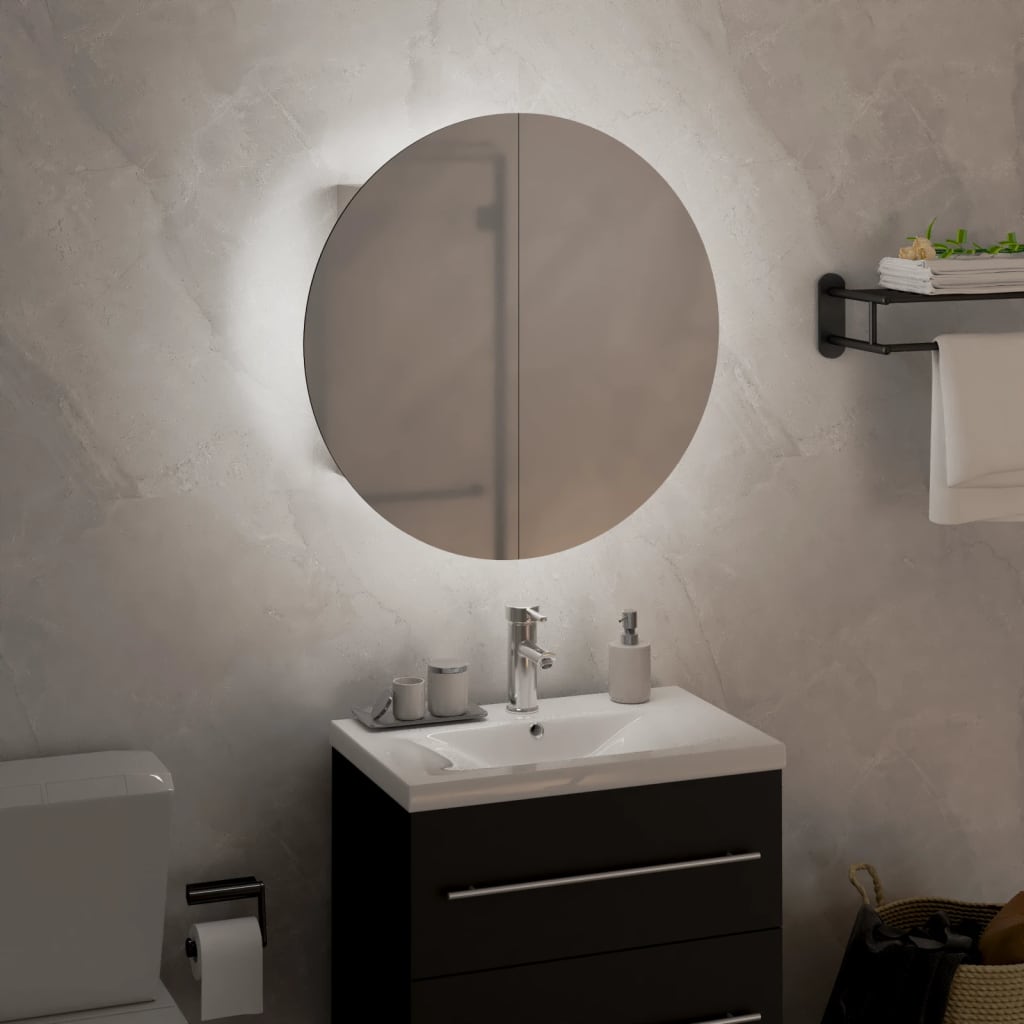 vidaXL Armario de baño con espejo redondo y LED blanco 40x40x17,5 cm